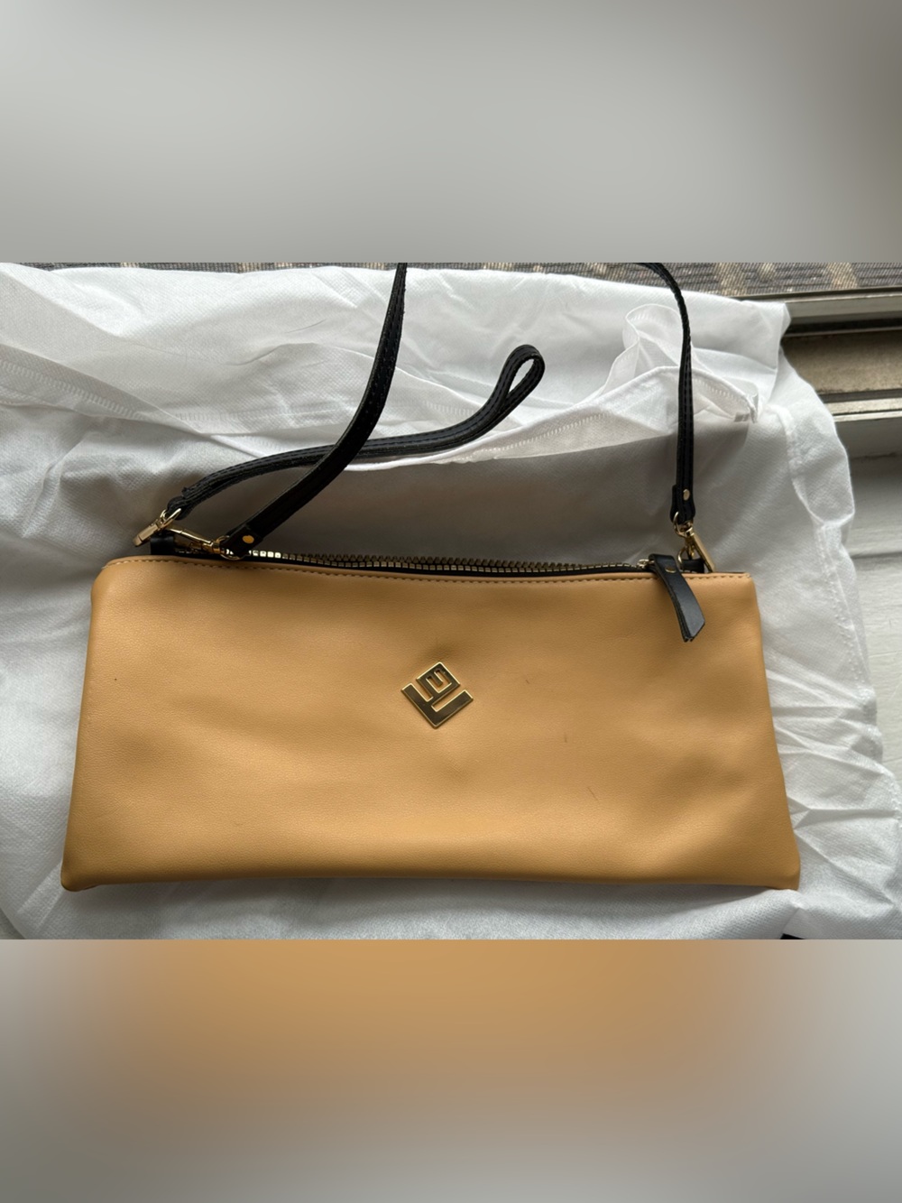 Elegant Mustard Yellow Crossbody Bag with Black Strap